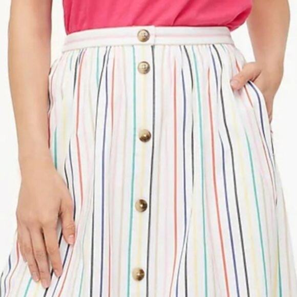 J. Crew Rainbow Striped Button Front Cotton Poplin Midi Skirt S - Picture 3 of 10
